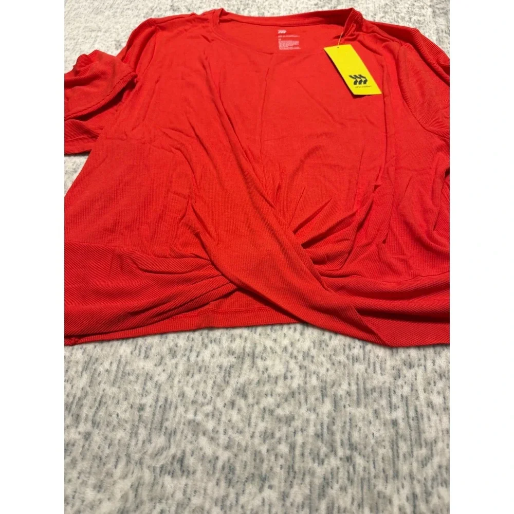 All in Motion Women Red Long Sleeve Twist Front Athletic Top‎ Size 1X